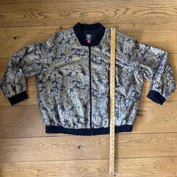 Vince Camuto Women Plus Size Metallic Bomber Jacket 3X Gold Black Floral Brocade - Picture 6 of 7